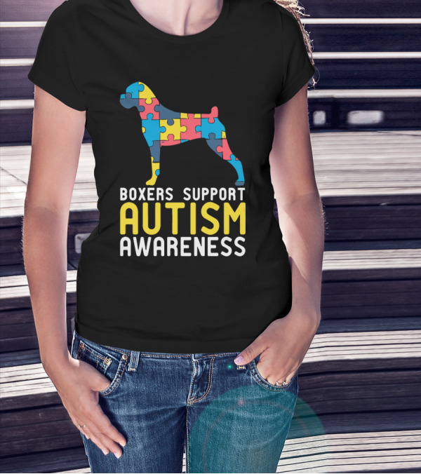 Boxers Support Autism Awareness Puzzle Dog T-Shirt