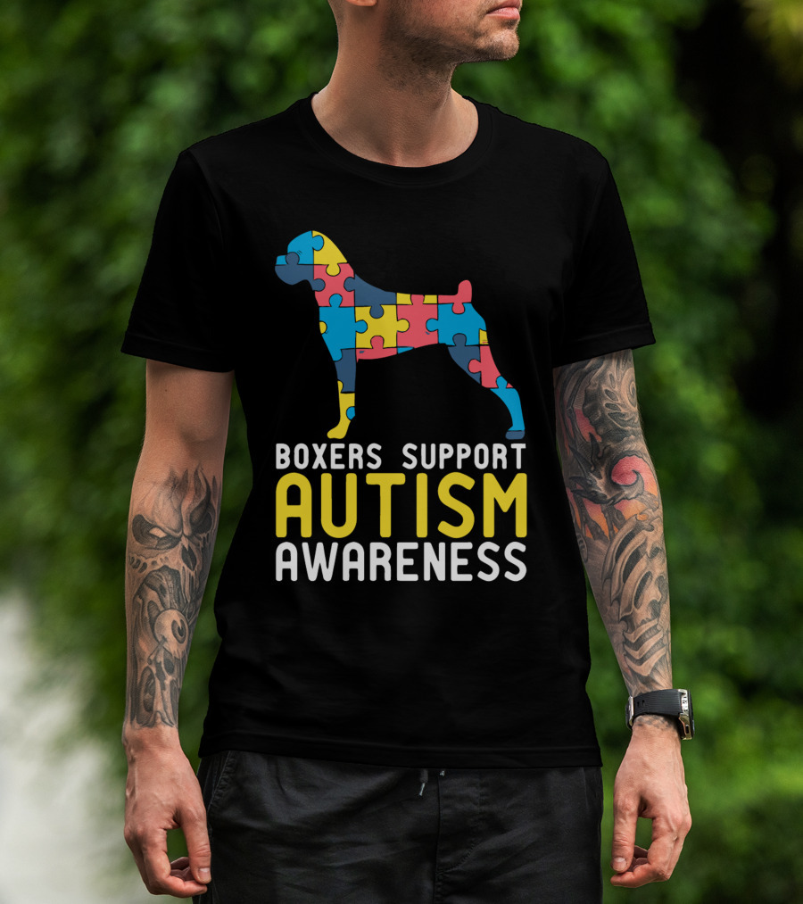 Boxers Support Autism Awareness Puzzle Dog T-Shirt