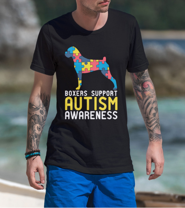 Boxers Support Autism Awareness Puzzle Dog T-Shirt
