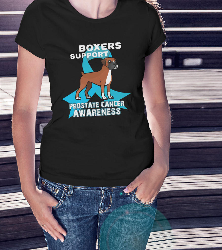 Boxers Support Prostate Cancer Awareness Ribbon Dog T-Shirt