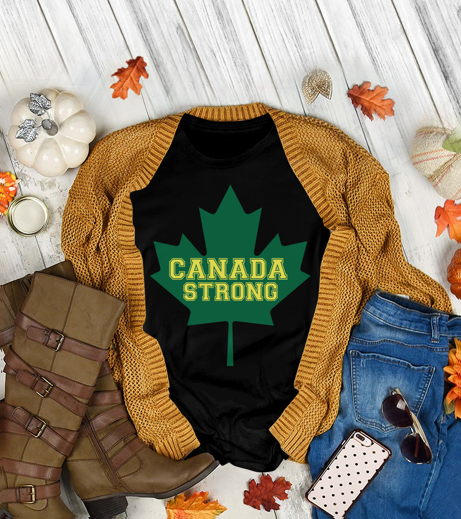Canada Strong Maple Leaf Green And Yellow T-Shirt