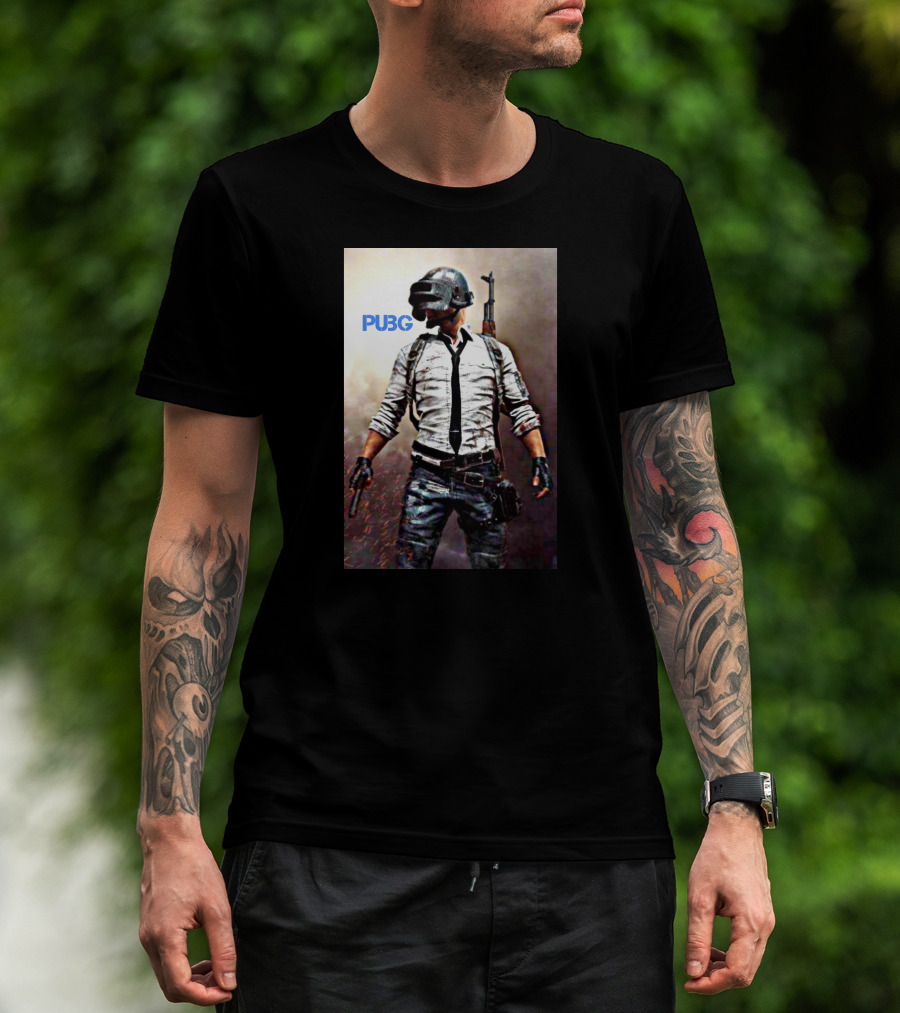 PUBG Battlegrounds Helmet Character With Gun And Tie T-Shirt