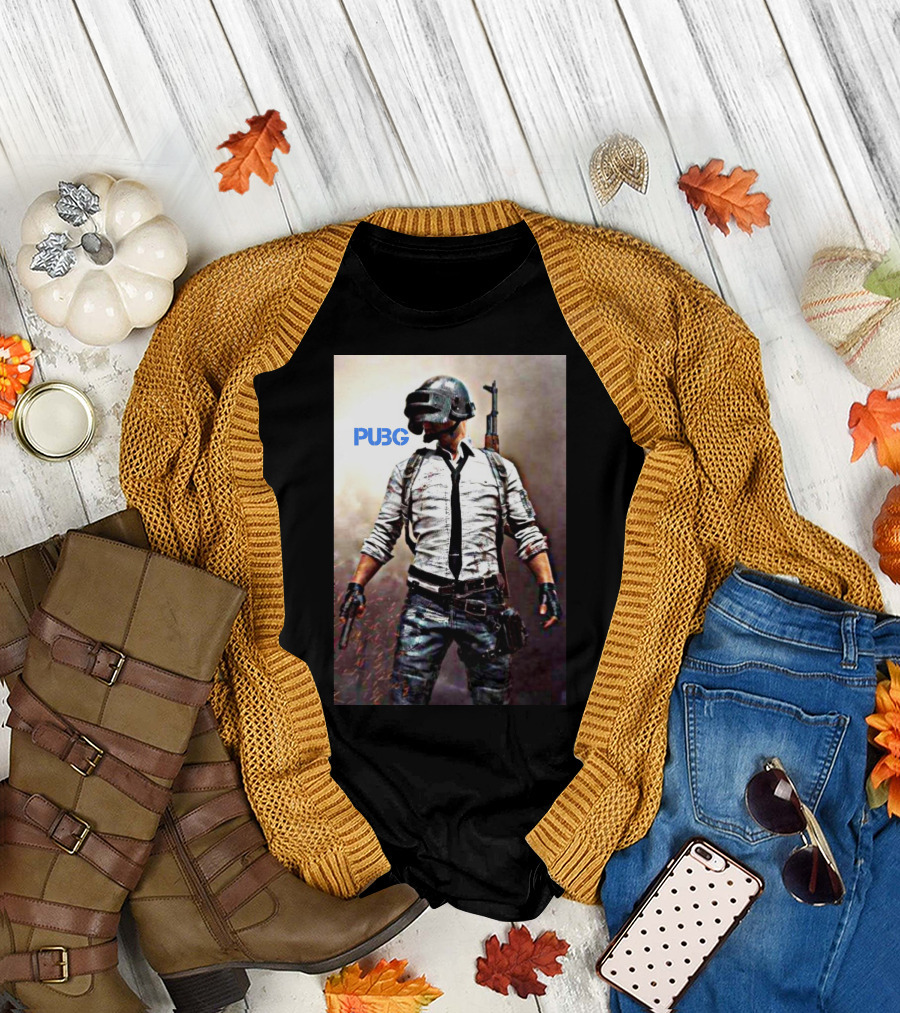 PUBG Battlegrounds Helmet Character with Gun and Tie T-Shirt
