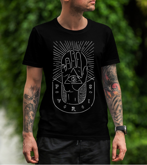 Pvris Triangle Eye Hand Symbol With Radiating Lines T-Shirt