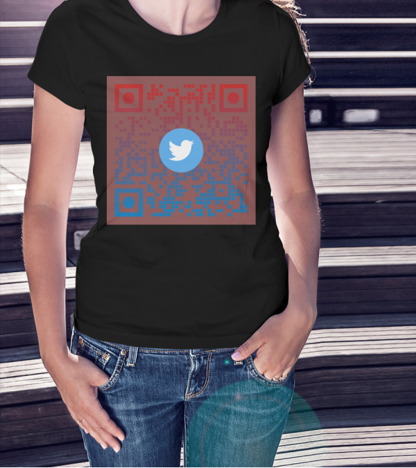 Twitter QR Code Red Blue Squares T-Shirt