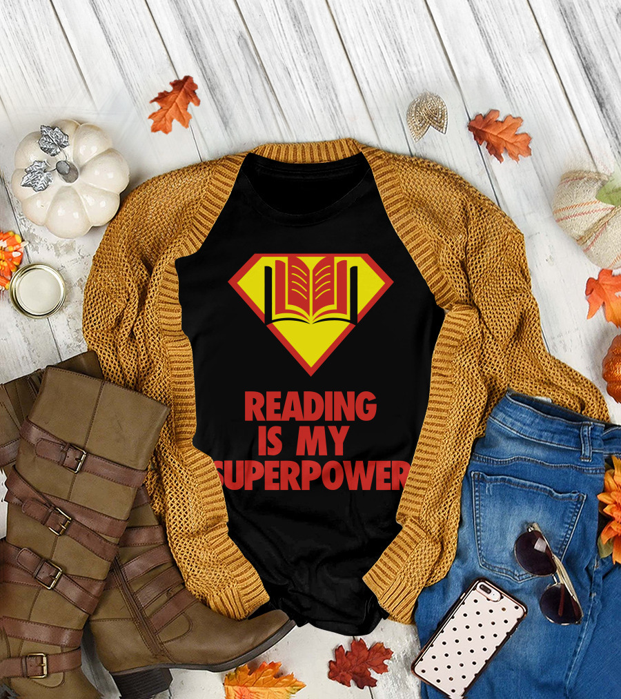 Reading Is My Superpower Book Emblem Hero T-Shirt