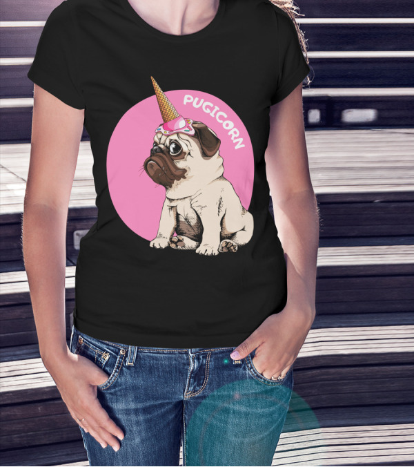 Pugicorn Ice Cream Cone Hat Cute Pug T-Shirt