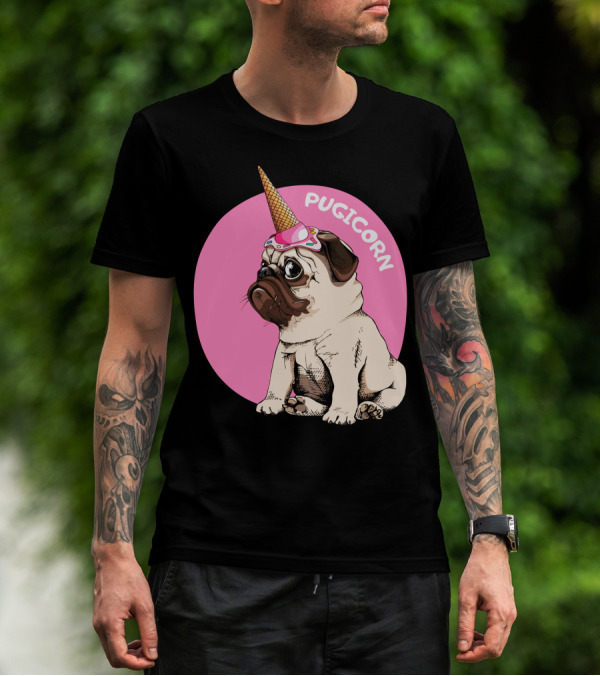 Pugicorn Ice Cream Cone Hat Cute Pug T-Shirt