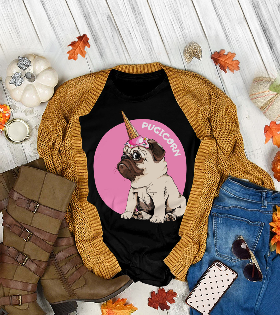Pugicorn Ice Cream Cone Hat Cute Pug T-Shirt