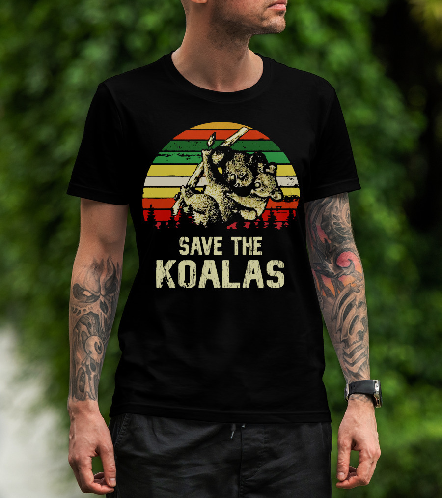 Save The Koalas Retro Sunset Conservation Message T-Shirt