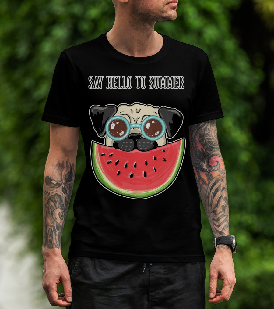 Say Hello To Summer Pug With Watermelon And Glasses T-Shirt
