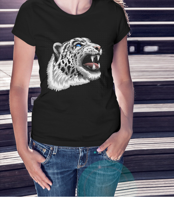 Snow Leopard Fierce Roaring Head T-Shirt