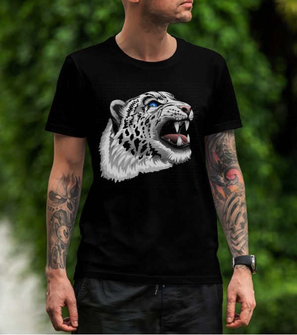 Snow Leopard Fierce Roaring Head T-Shirt