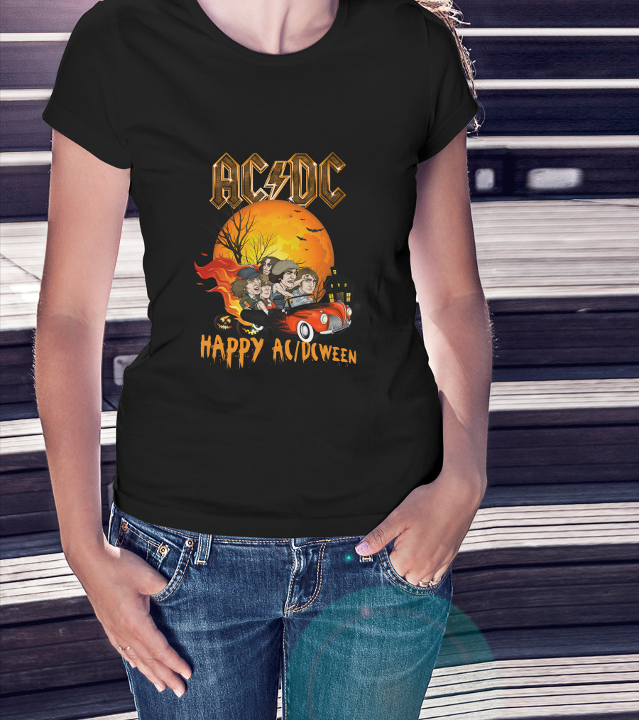 AC/DC Happy AC/DCween Halloween Theme Car And Moon Scene T-Shirt