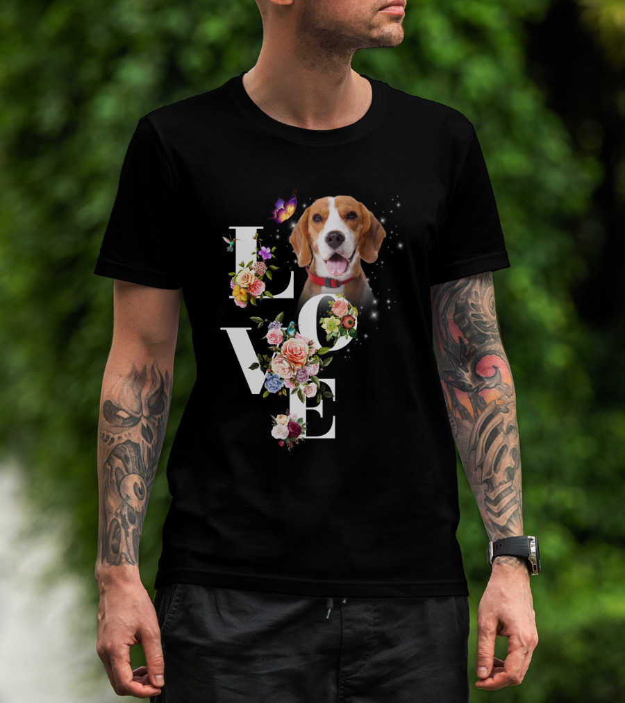 LOVE Beagle Floral Butterfly T-Shirt