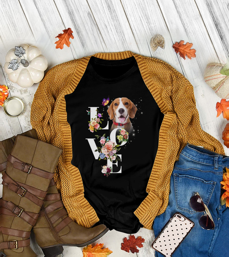 LOVE Beagle Floral Butterfly T-Shirt