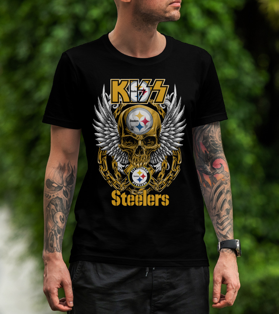 Kiss Nfl Pittsburgh Steelers Skull Wings Chains T-Shirt