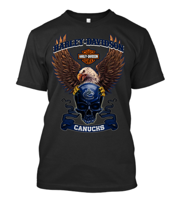 Harley Davidson Motor Cycles Vancouver Canucks Eagle Skull T-Shirt