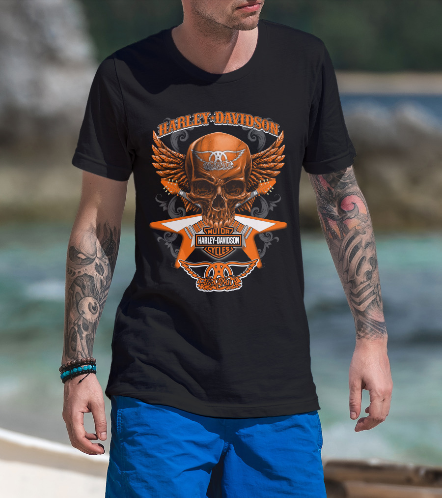 Harley Davidson Aerosmith Motorcycles Skull Wings Hd0304 T-Shirt