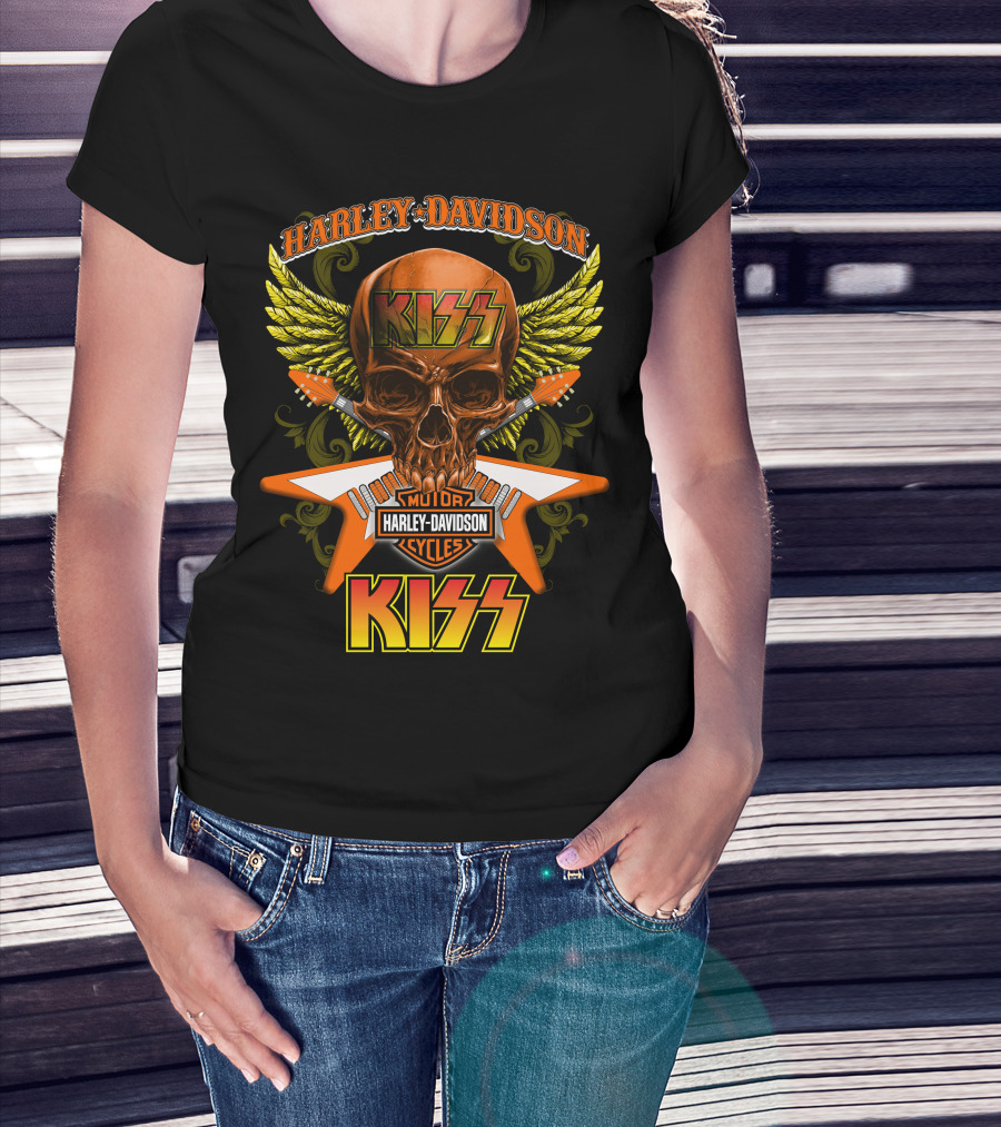Harley Davidson Kiss Skull Wings Motorcycles Cycles T-Shirt