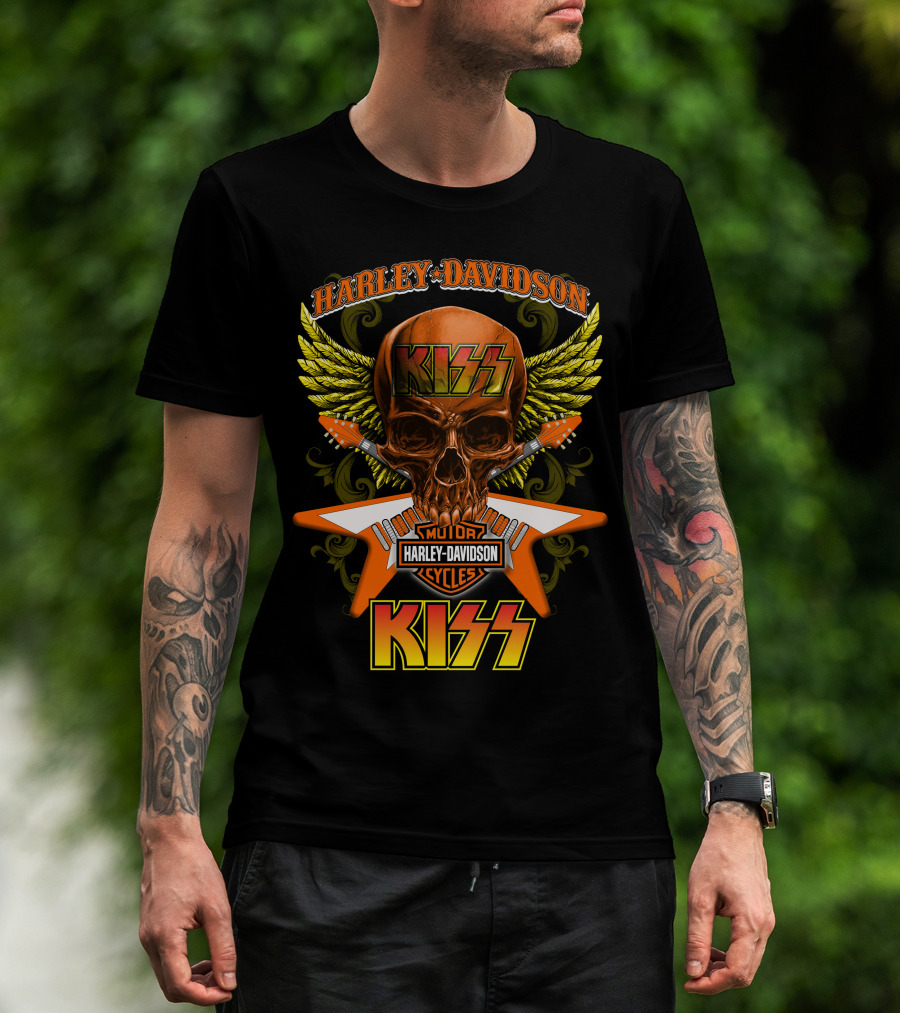 Harley Davidson Kiss Skull Wings Motorcycles Cycles T-Shirt