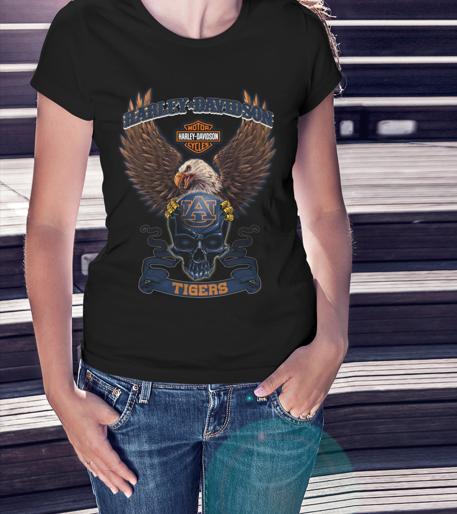 Harley Davidson Auburn Tigers Ncaa Skull Eagle T-Shirt