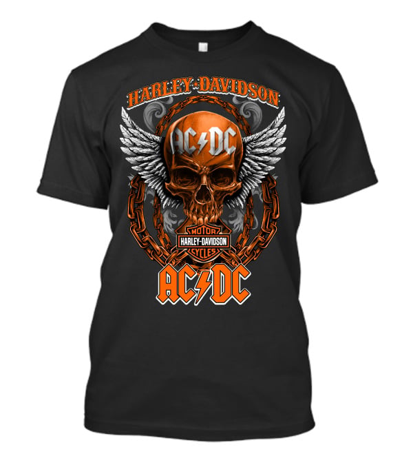Harley Davidson Acdc Skull With Chains And Wings T-Shirt