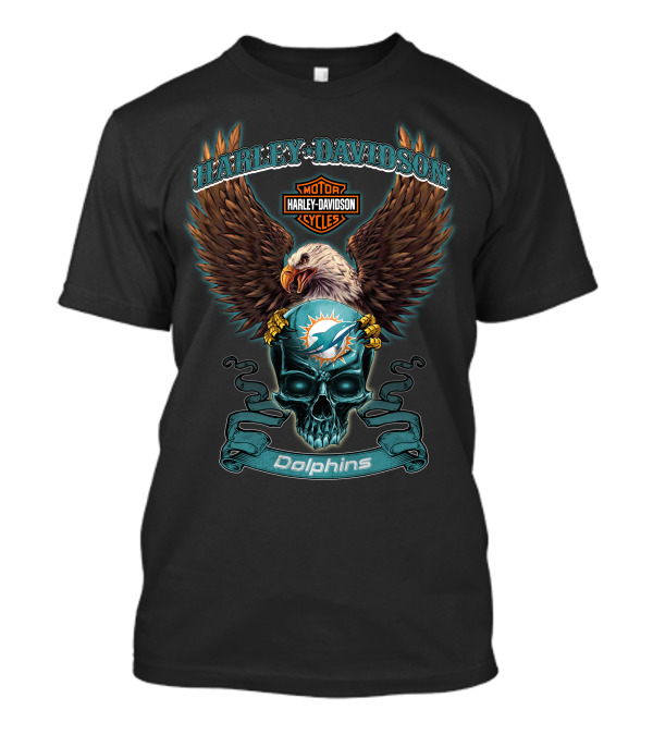 Harley Davidson Miami Dolphins Skull And Eagle T-Shirt