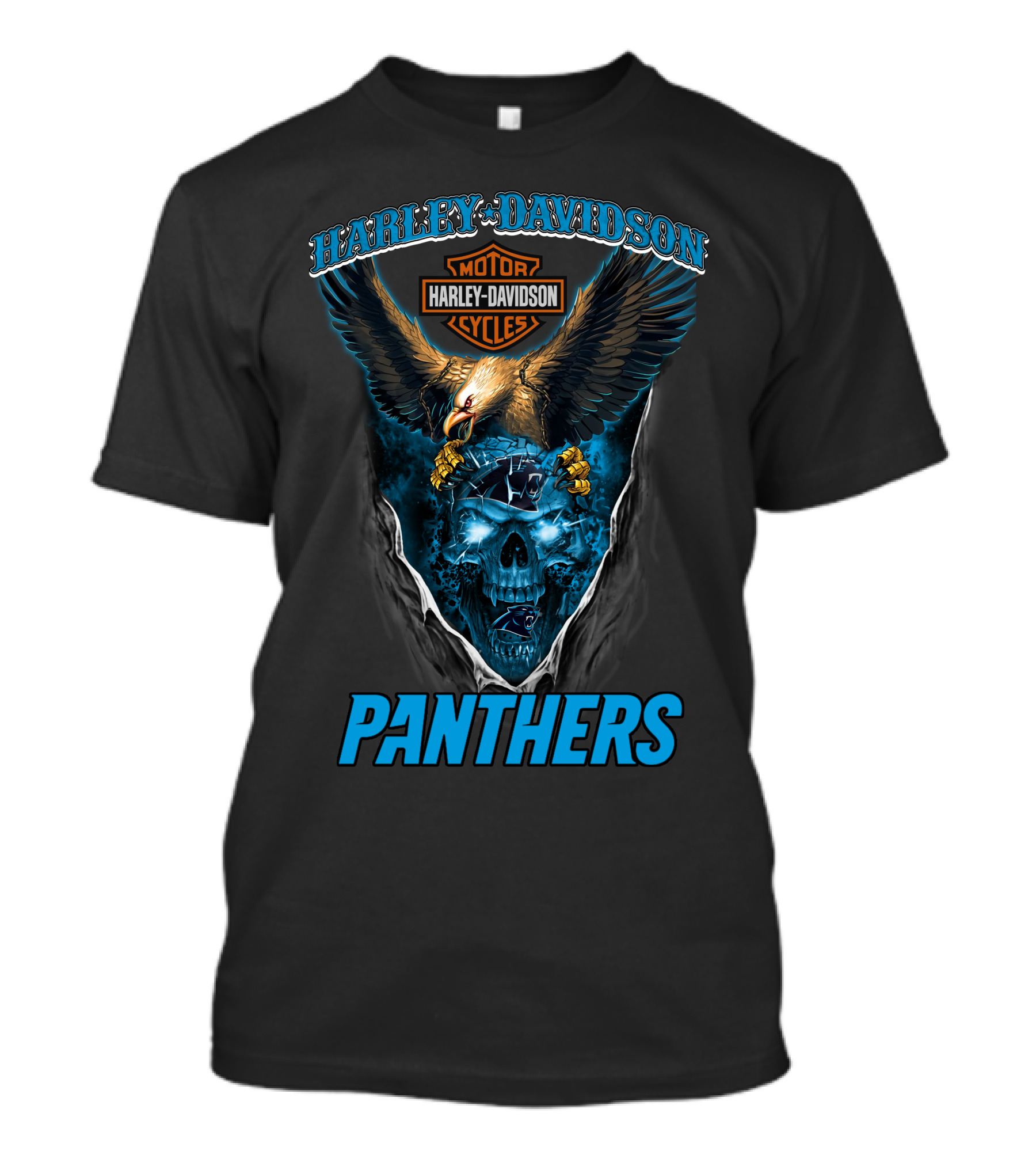 Harley Davidson Motor Cycles Eagle Skull Panthers T-Shirt