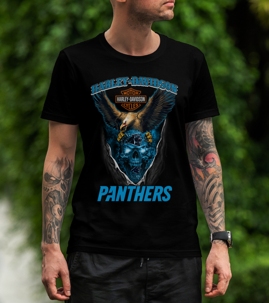 Harley Davidson Motor Cycles Eagle Skull Panthers T-Shirt