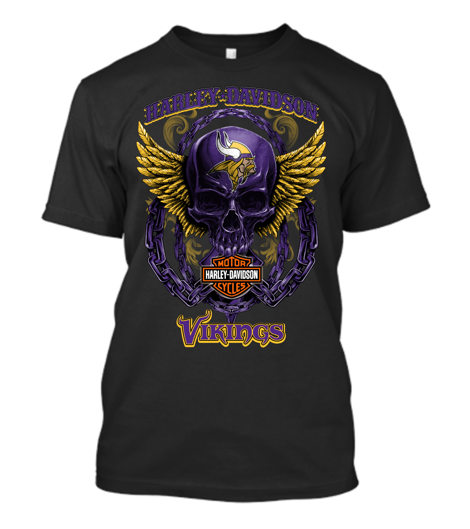 Harley Davidson Motorcycles Minnesota Vikings Skull T-Shirt