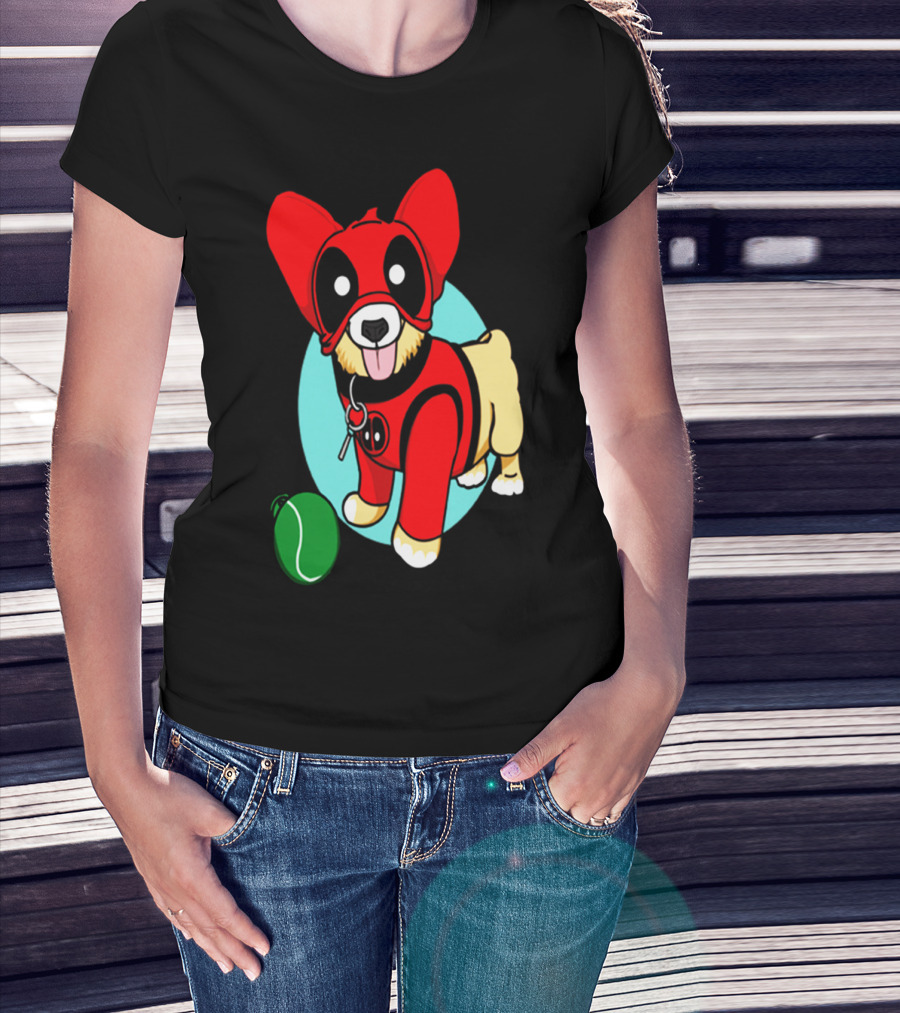 Corgi In Deadpool Costume With Tennis Ball T-Shirt