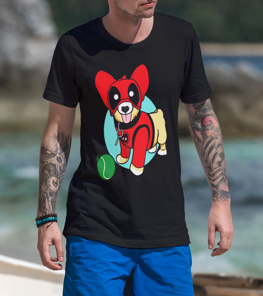 Corgi In Deadpool Costume With Tennis Ball T-Shirt