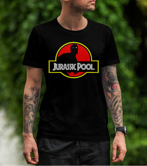 Jurassic Pool Deadpool Parody With Dinosaur Logo And Red Circle T-Shirt
