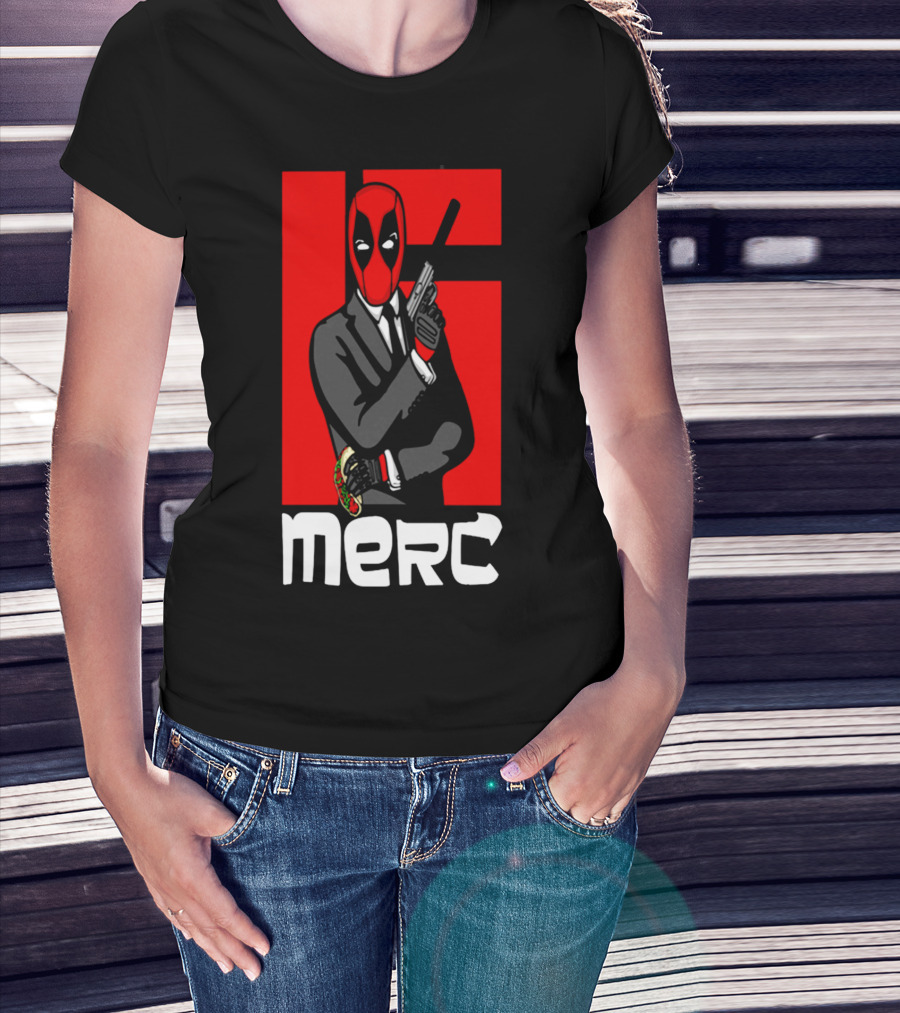 Deadpool Merc 007 Parody Graphic With Red Mask And Suit T-Shirt