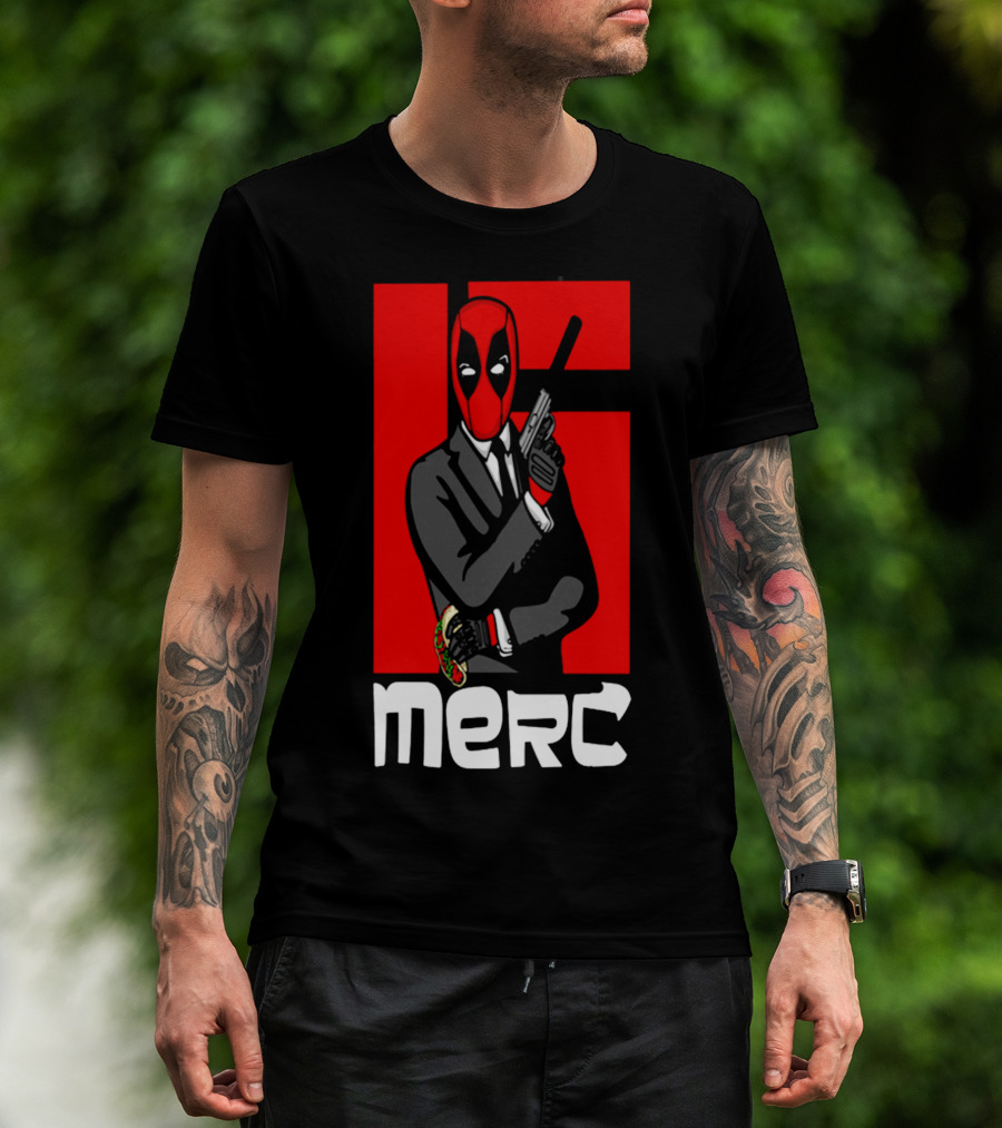 Deadpool Merc 007 Parody Graphic With Red Mask And Suit T-Shirt