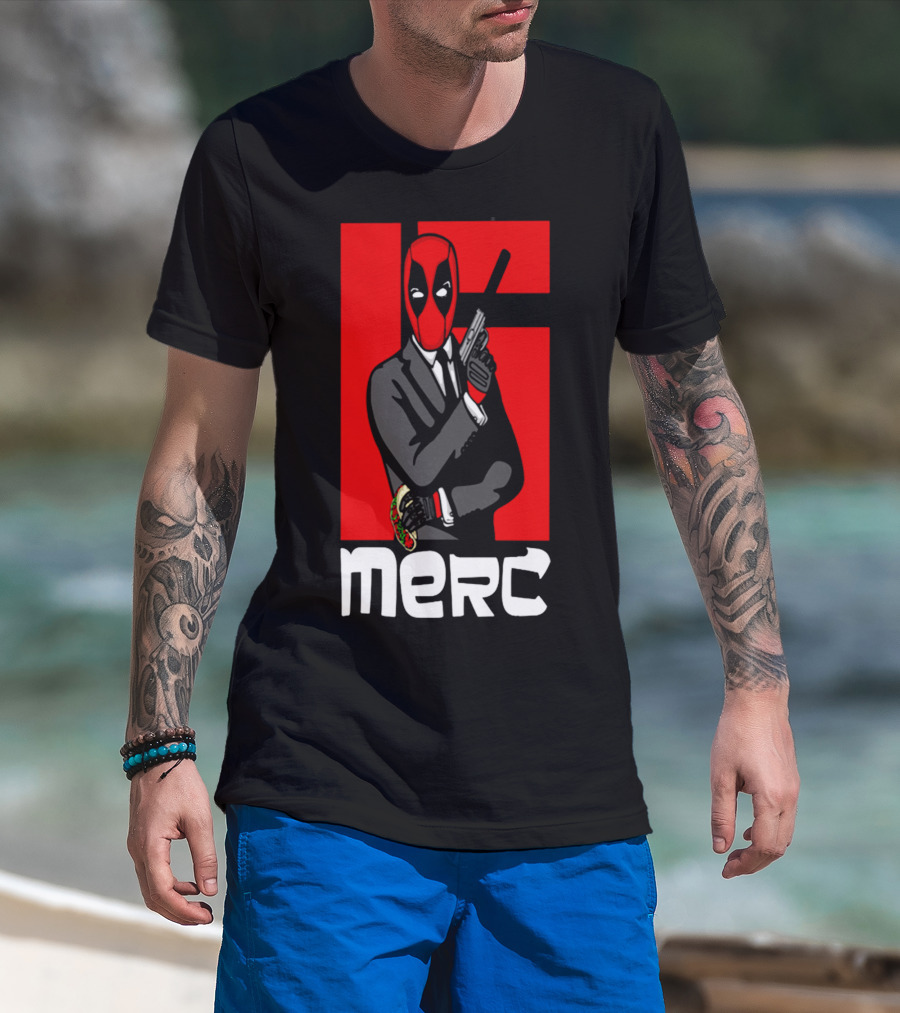 Deadpool Merc 007 Parody Graphic With Red Mask And Suit T-Shirt