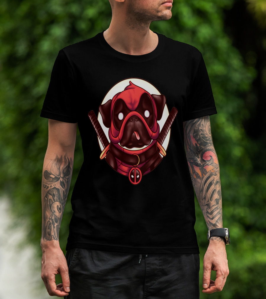 Deadpug Pug Wearing Deadpool Mask With Swords T-Shirt