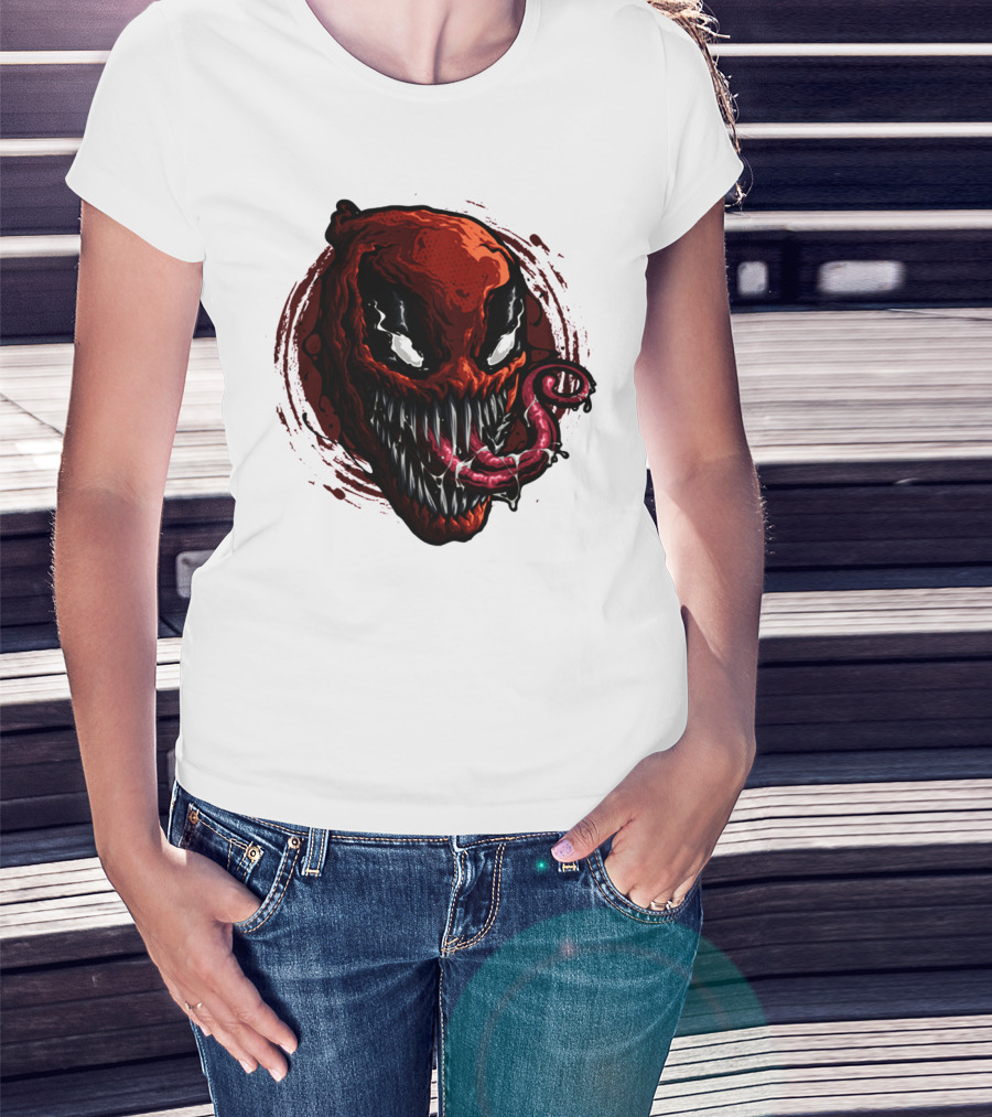 Deadpool Venom Hybrid Marvel Symbiote Face With Tongue And Teeth T-Shirt