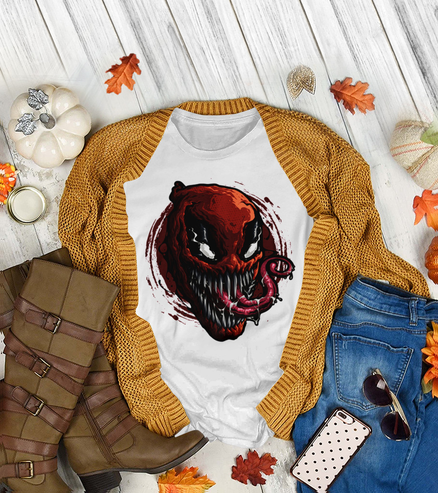 Deadpool Venom Hybrid Marvel Symbiote Face with Tongue and Teeth T-Shirt