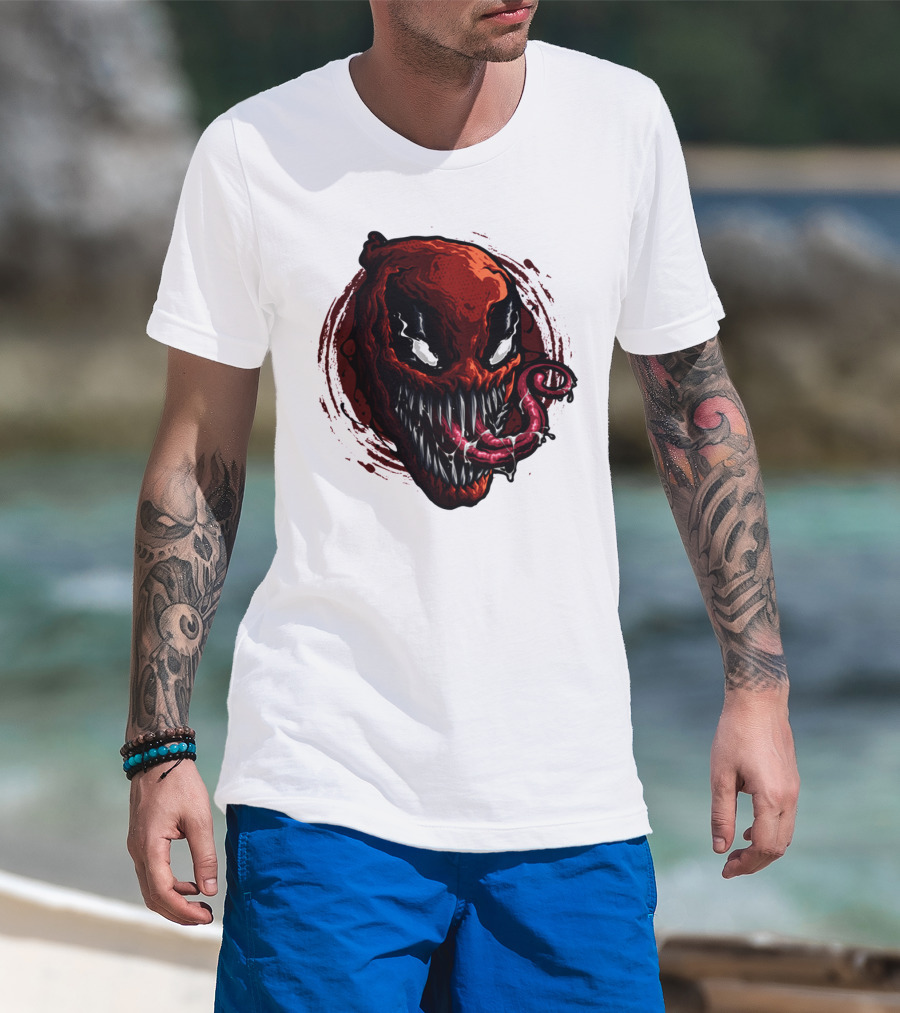Deadpool Venom Hybrid Marvel Symbiote Face With Tongue And Teeth T-Shirt