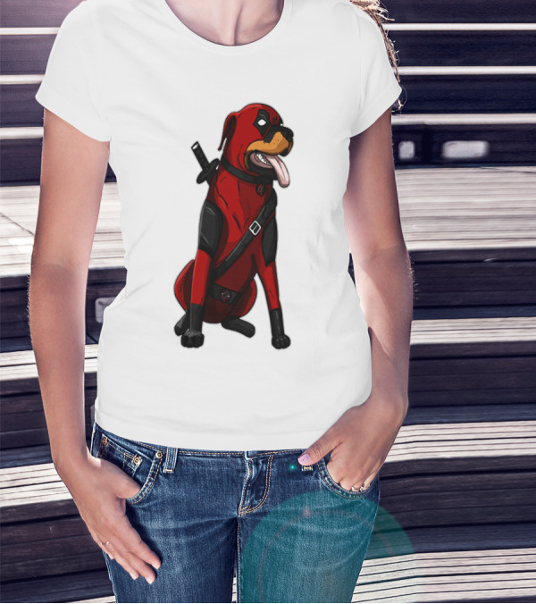 Deadpool Rottweiler Comic Style Crossover Superhero Dog T-Shirt