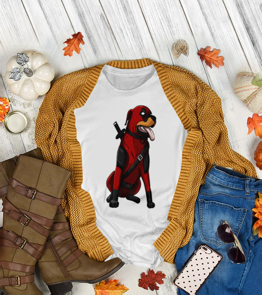 Deadpool Rottweiler Comic Style Crossover Superhero Dog T-Shirt