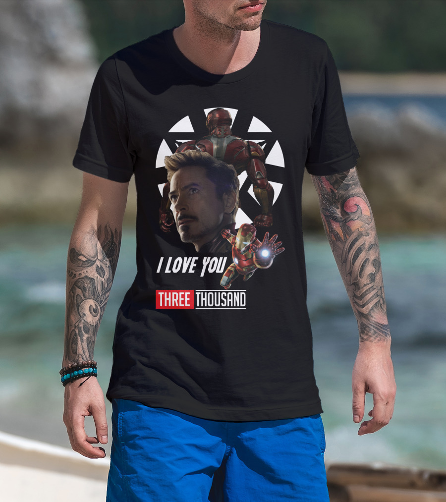 Avengers Iron Man I Love You Three Thousand Times Triangular Background T-Shirt