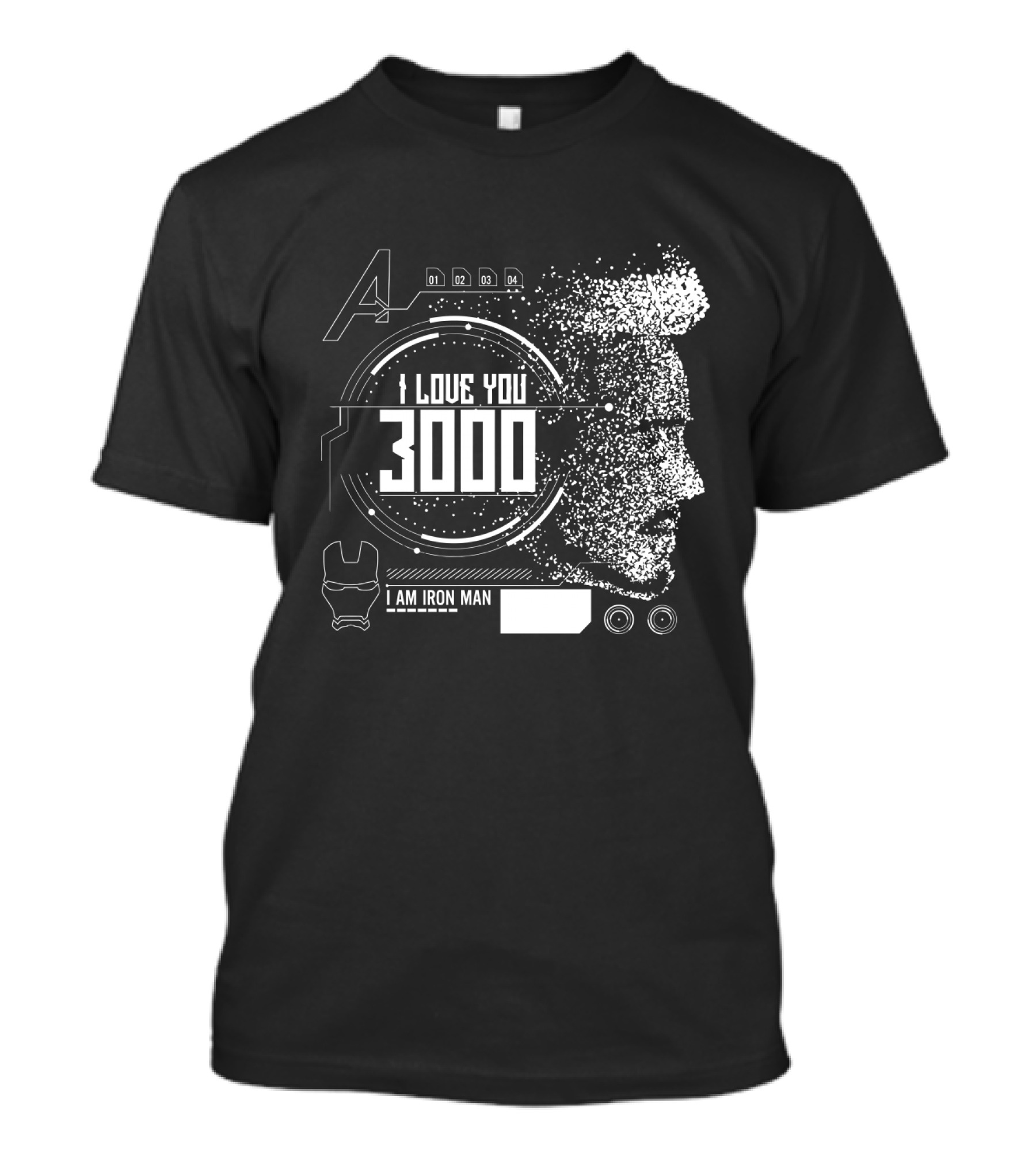 Marvel Avengers I Love You 3000 I Am Iron Man Pixel Art Profile T-Shirt