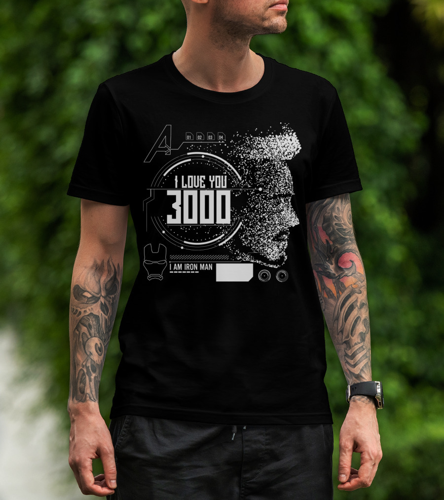 Marvel Avengers I Love You 3000 I Am Iron Man Pixel Art Profile T-Shirt