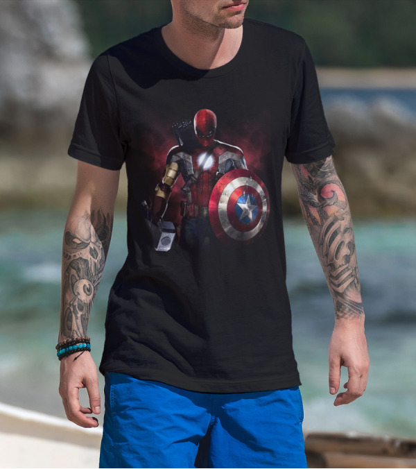 Captain America Deadpool Iron Man Spiderman Thor Hawkeye Avengers Crossover T-Shirt