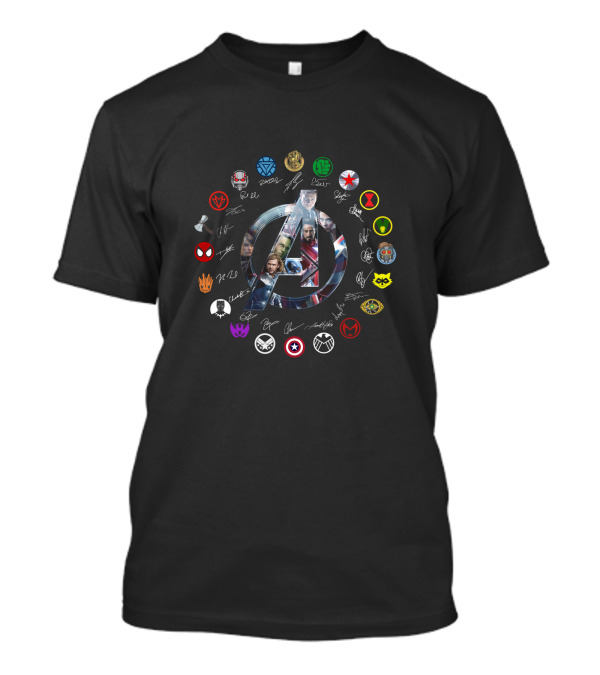 Avengers Endgame Icon With Character Portraits And Signatures Featuring Hero Symbols T-Shirt