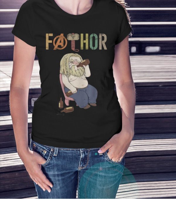 Fathor Thor Avengers Beer Drinking Illustration With Mjolnir Hammer T-Shirt