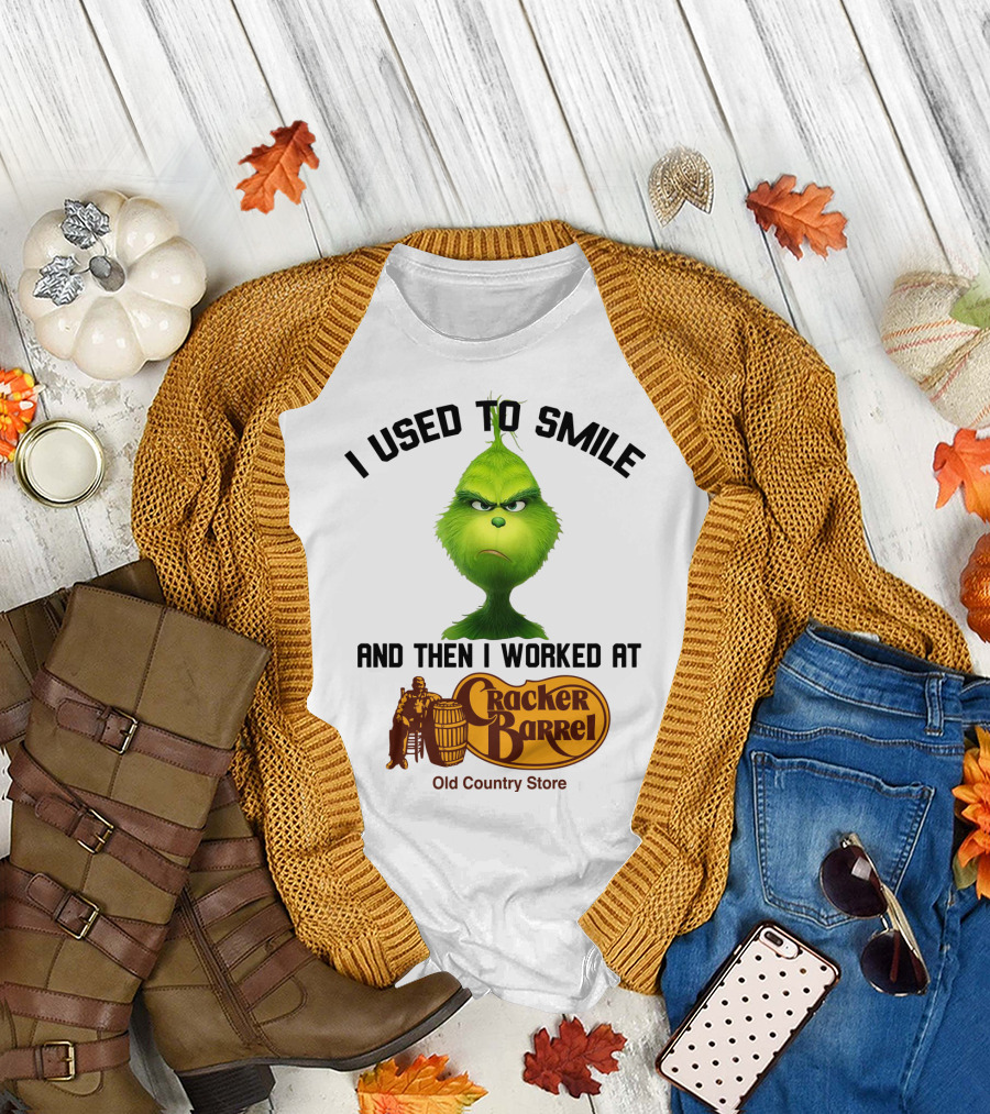 Grinch I Used to Smile and Then I Worked at Cracker Barrel Old Country Store Iconic Humor T-Shirt
